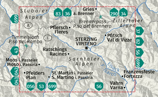 44 Sterzing, Vipiteno 1:50.000 - Kompass Wanderkarte