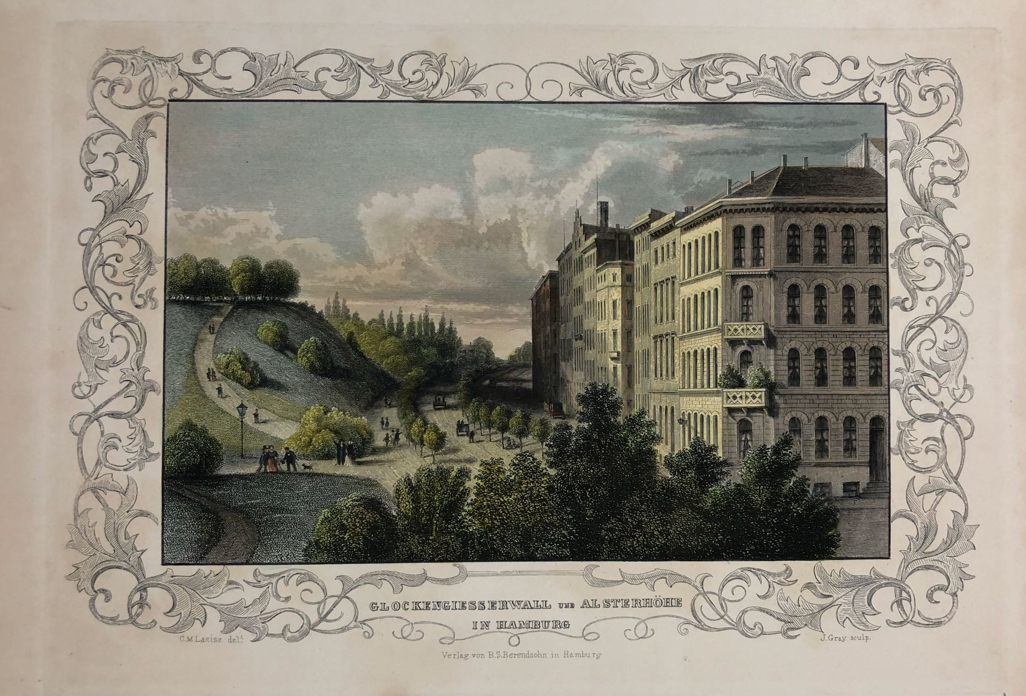 Ansicht vom Glockegiesser Wall und Alsterhöhe in Hamburg im Jahr 1850 von Carl Martin Laeisz