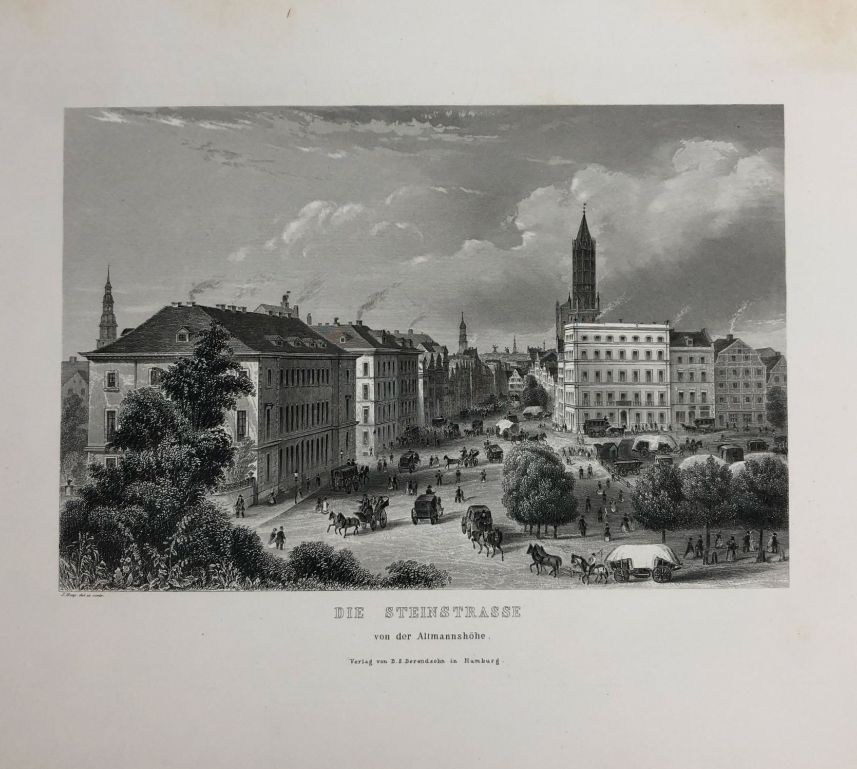 Ansicht von der Steinstraße in Hamburg im Jahr 1848 von Jens Gray