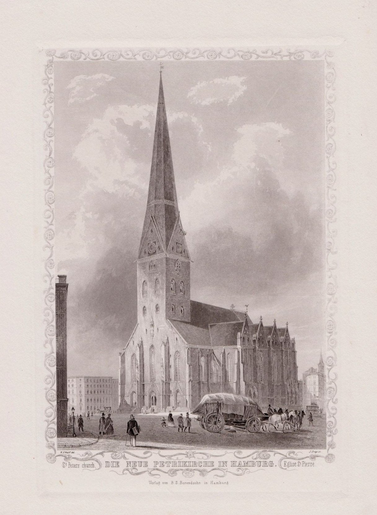 Ansicht von der neuen Petrikirche in Hamburg im Jahr 1850 von Friedrich Wilhelm Wulff