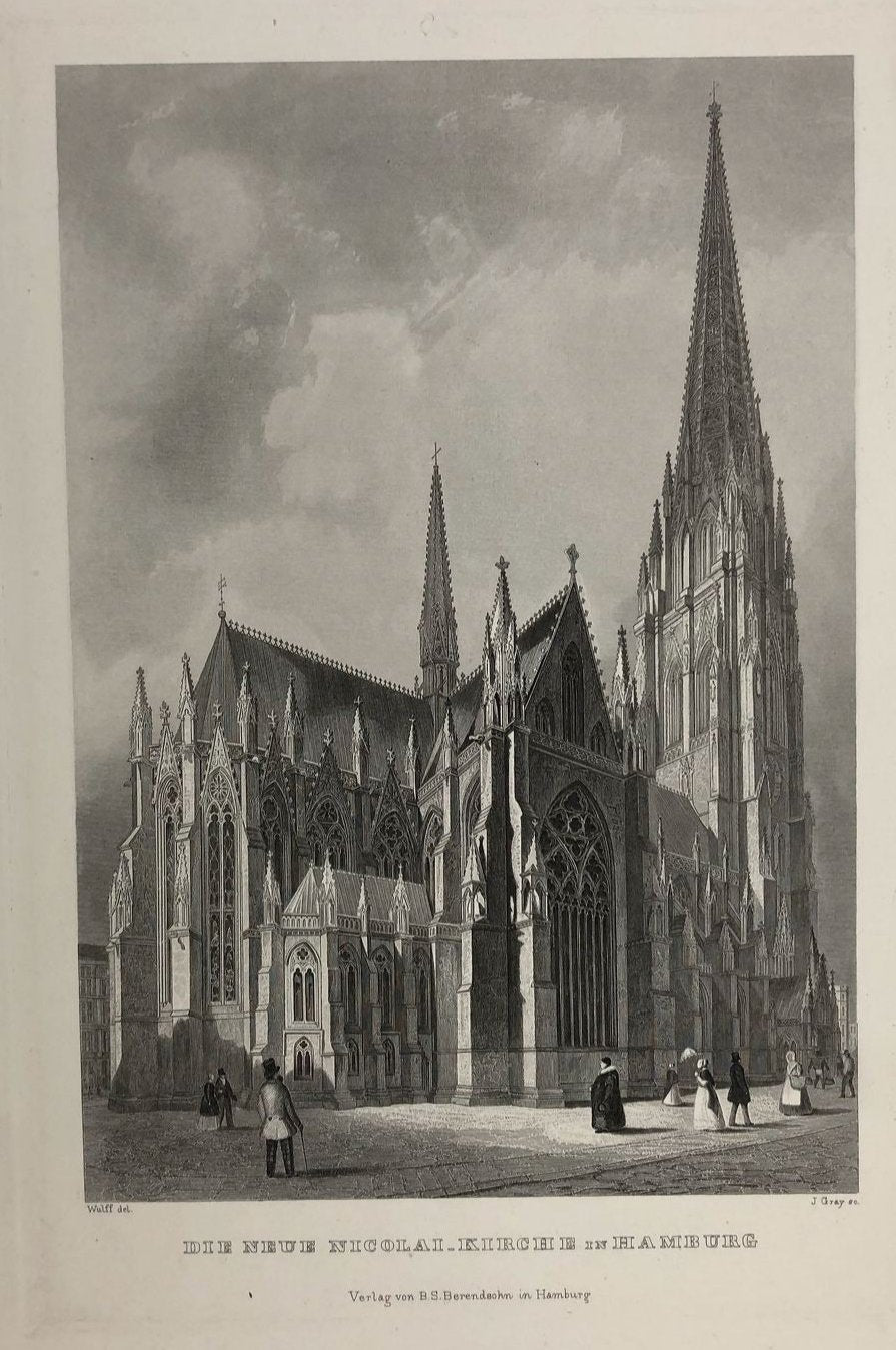 Ansicht von der neuen Nikolaikirche in Hamburg im Jahr 1848 von Friedrich Wilhelm Wulff