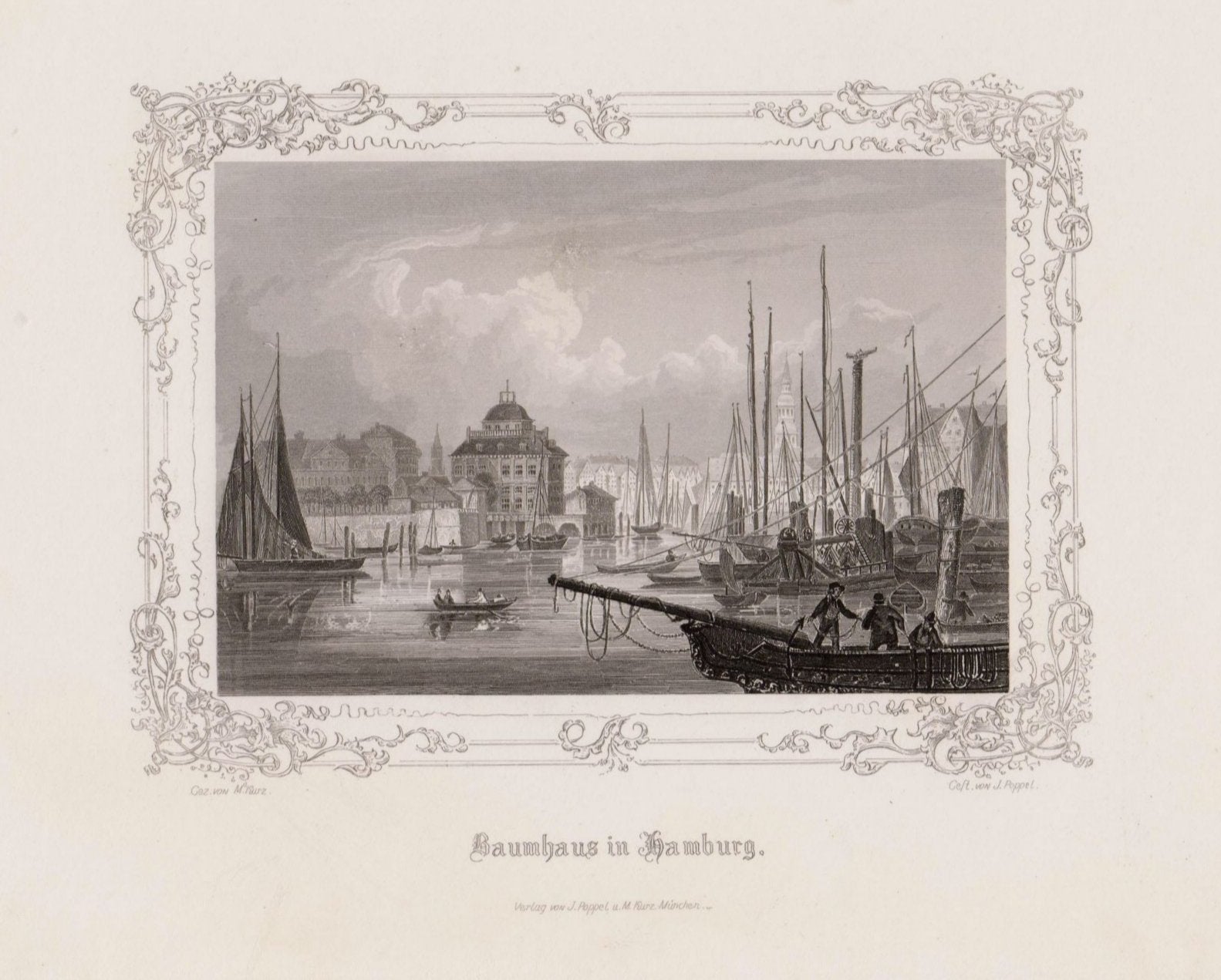 Ansicht vom Baumhaus in Hamburg im Jahr 1848 von Georg Michael Kurz