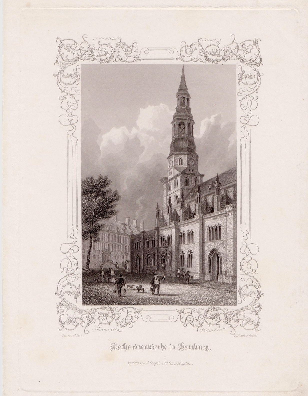 Ansicht von der Hamburger Katharinenkirche im Jahr 1848 von Georg Michael Kurz