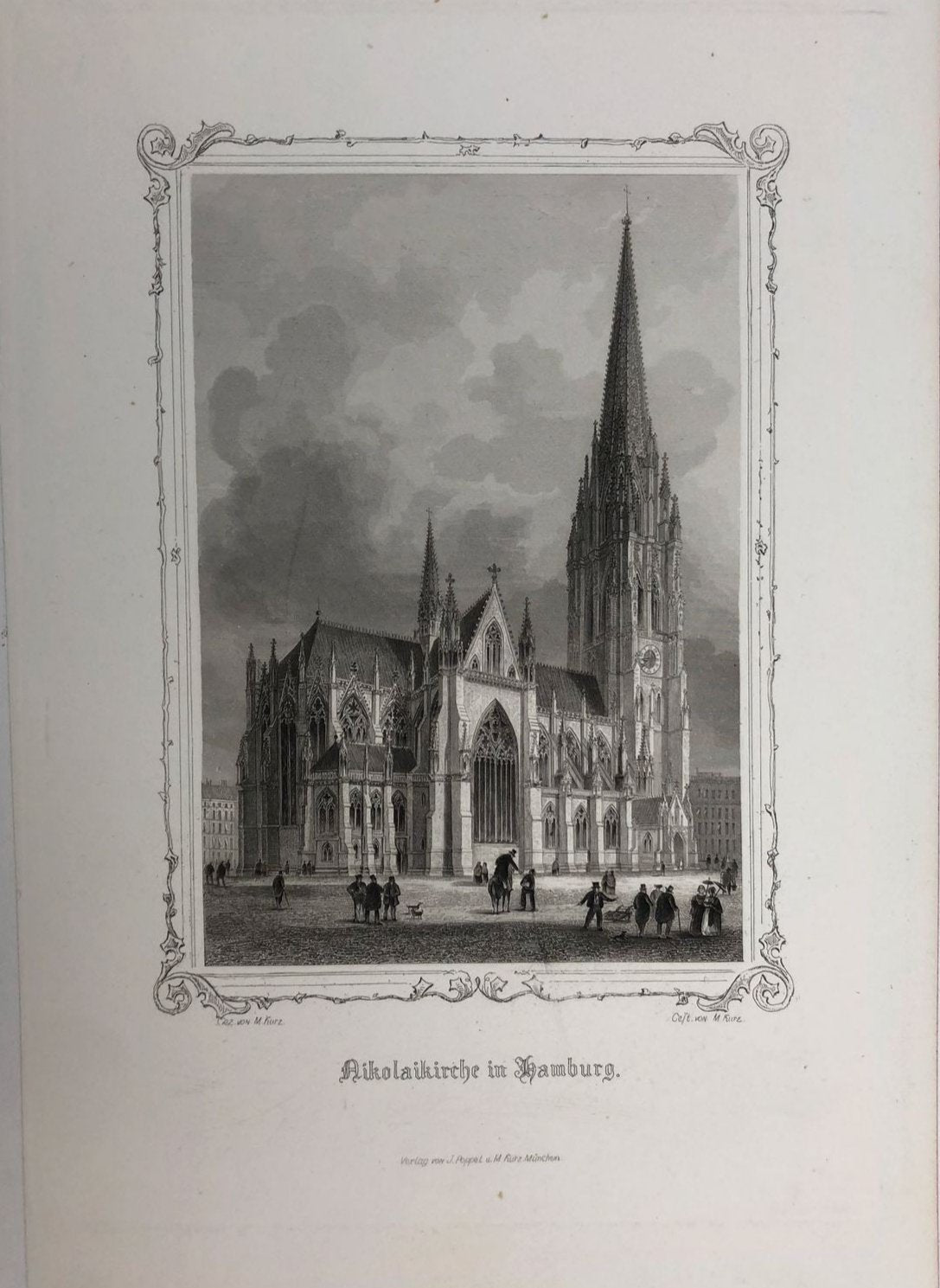 Ansicht von der Nikolaikirche in Hamburg im Jahr 1846 von Georg Michael Kurz