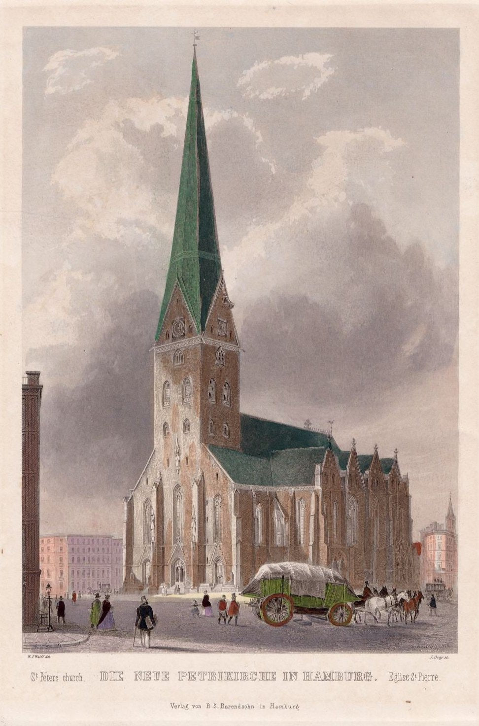 Ansicht der neuen Hamburger Petrikirche um das Jahr 1860 von Friedrich Wilhelm Wulff