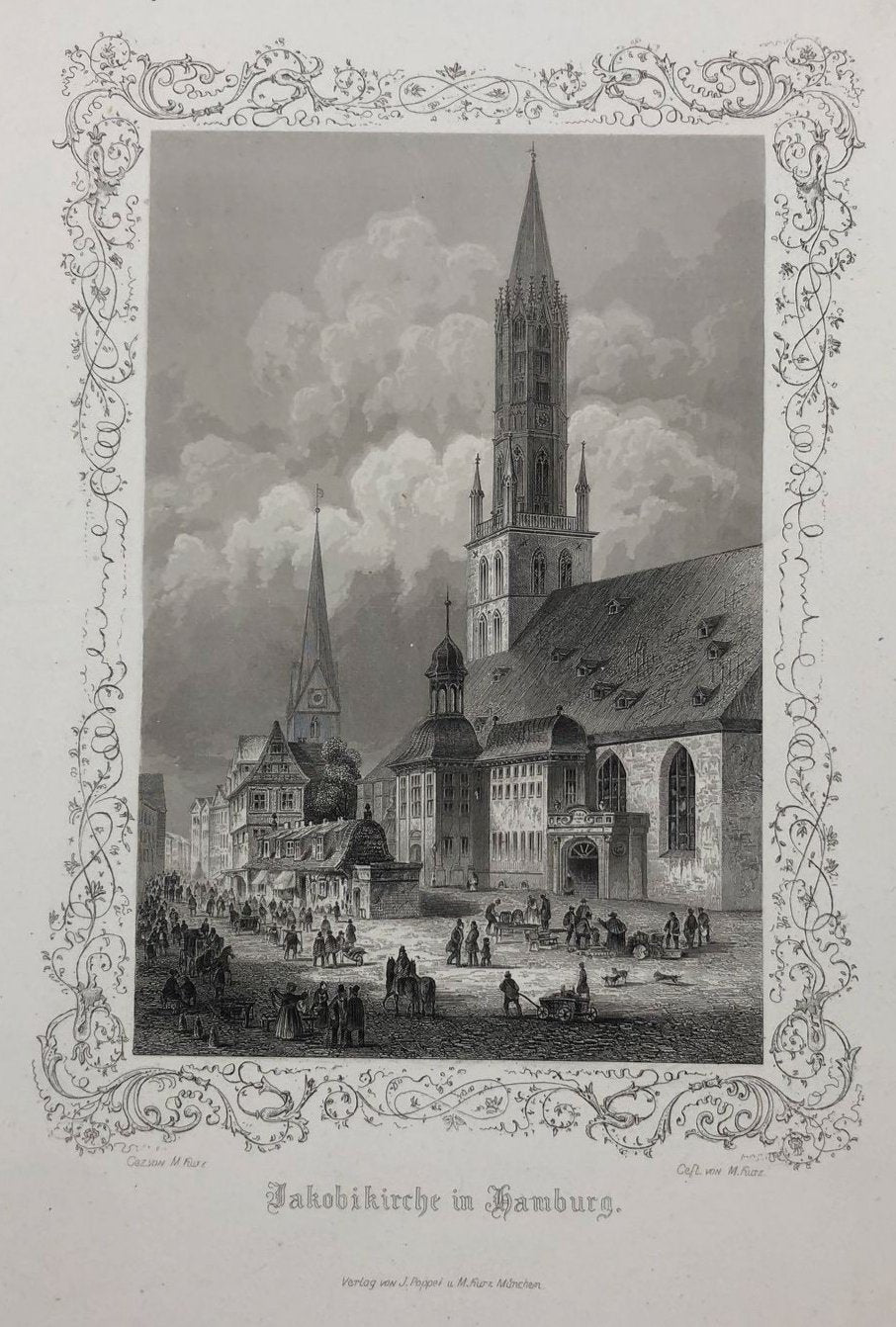 Ansicht der Hamburger Jakobikirche im Jahr 1846 von Georg Michael Kurz