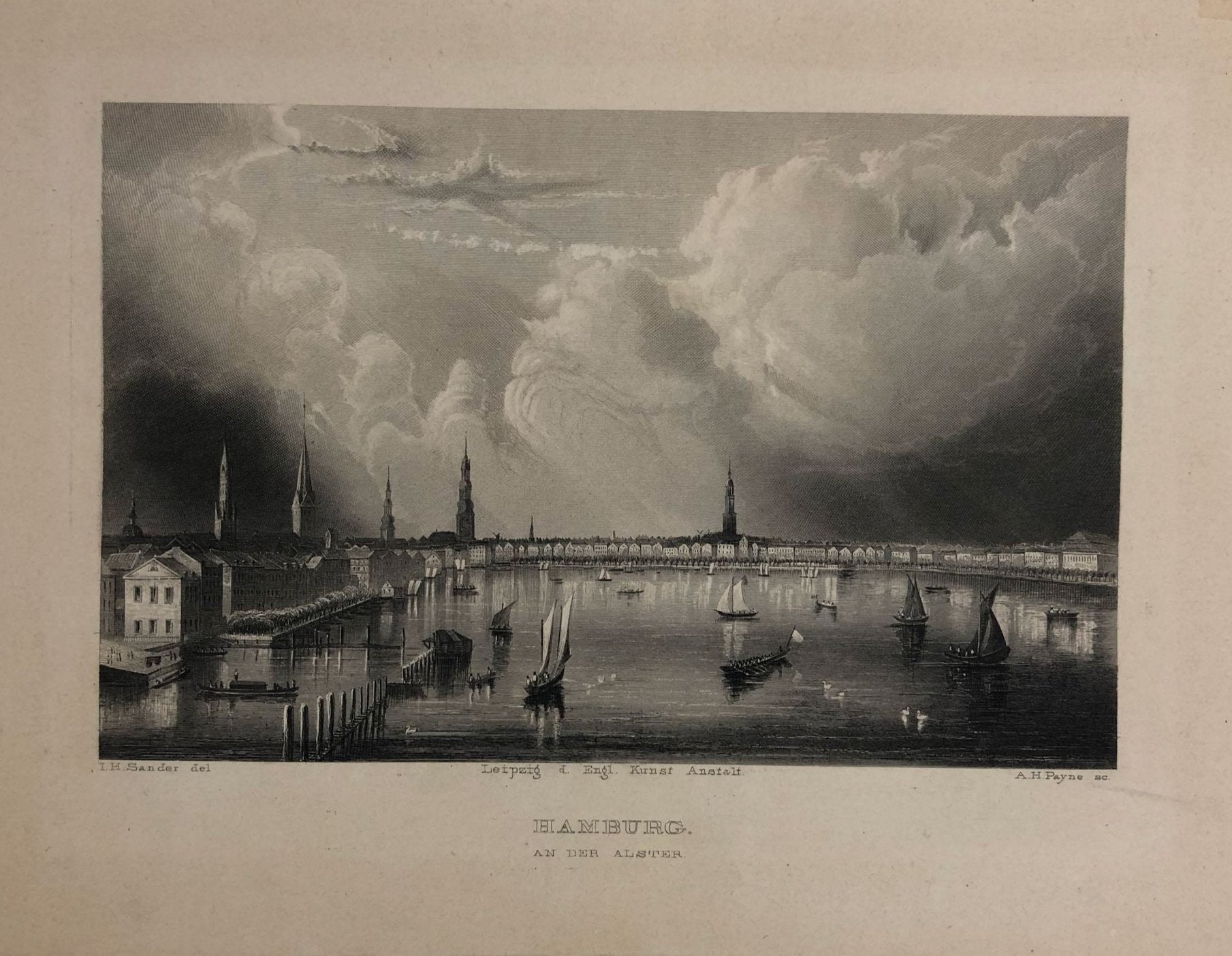 Ansicht von Hamburg an der Alster im Jahr 1841 von Johann Heinrich Sander