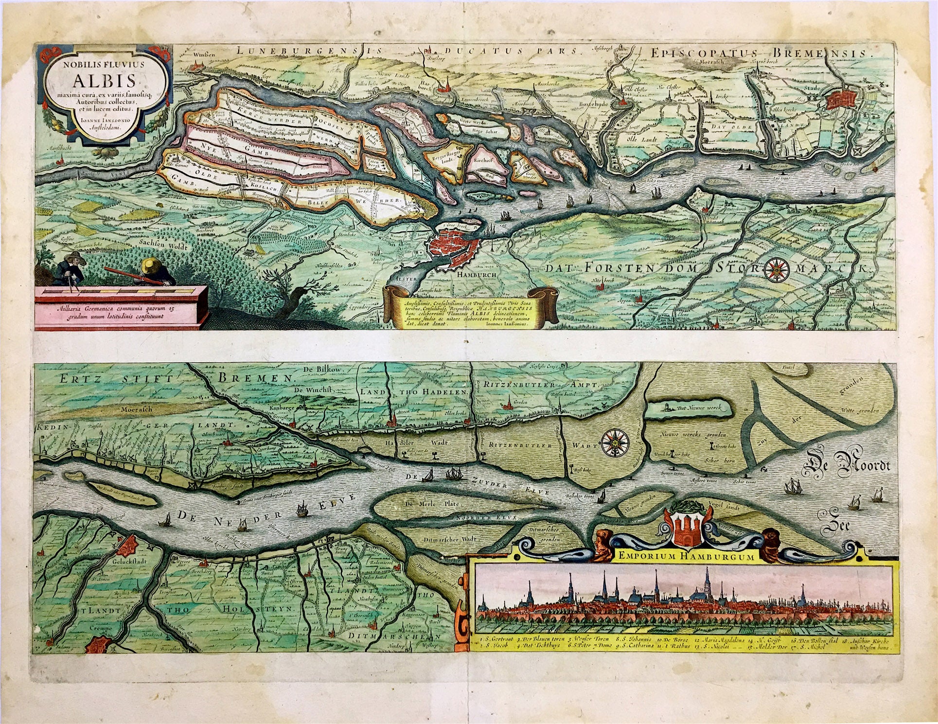 Hamburg und Elbverlauf um das Jahr 1650 von Johannes Jansonnius