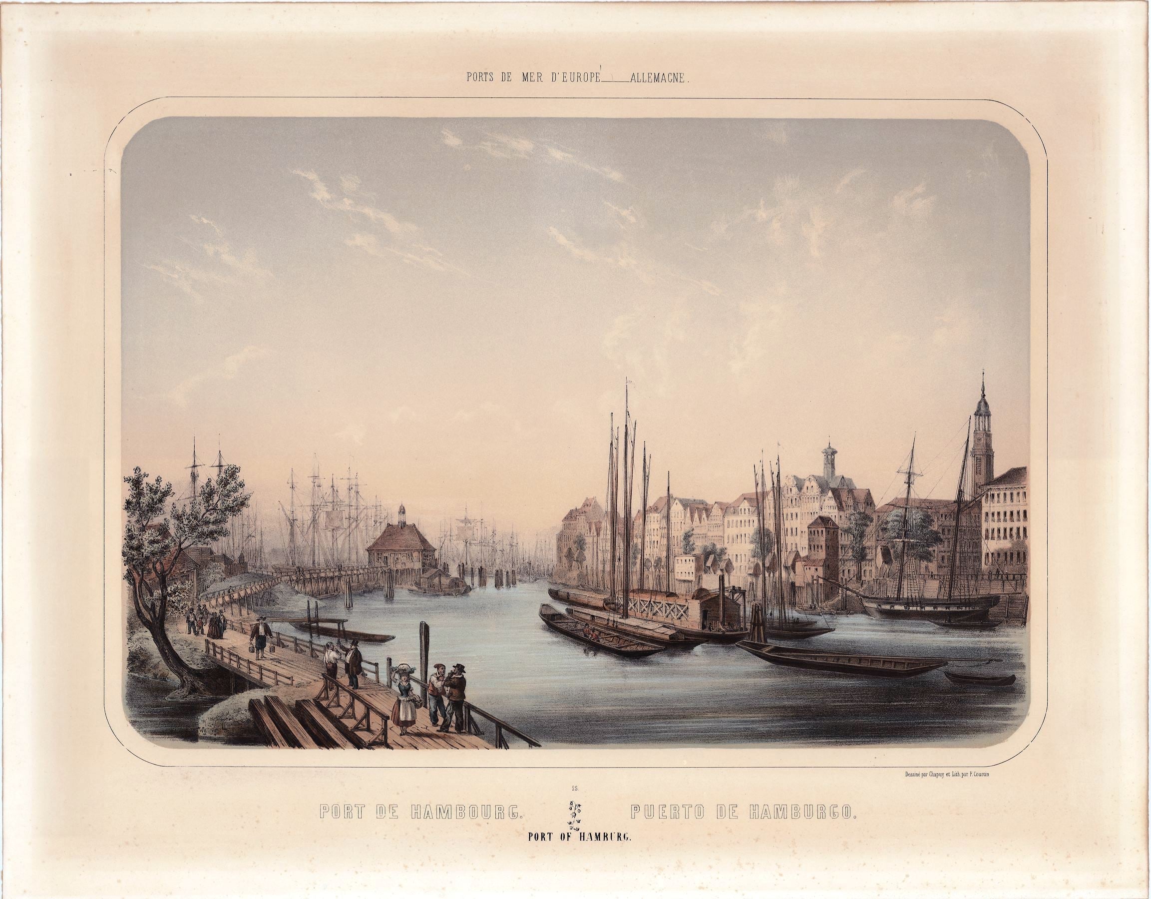 Hamburger Hafen in der Zeit um 1850 von Nicolas Marie Joseph Chapuy & Louis Pierre Marie Courtin