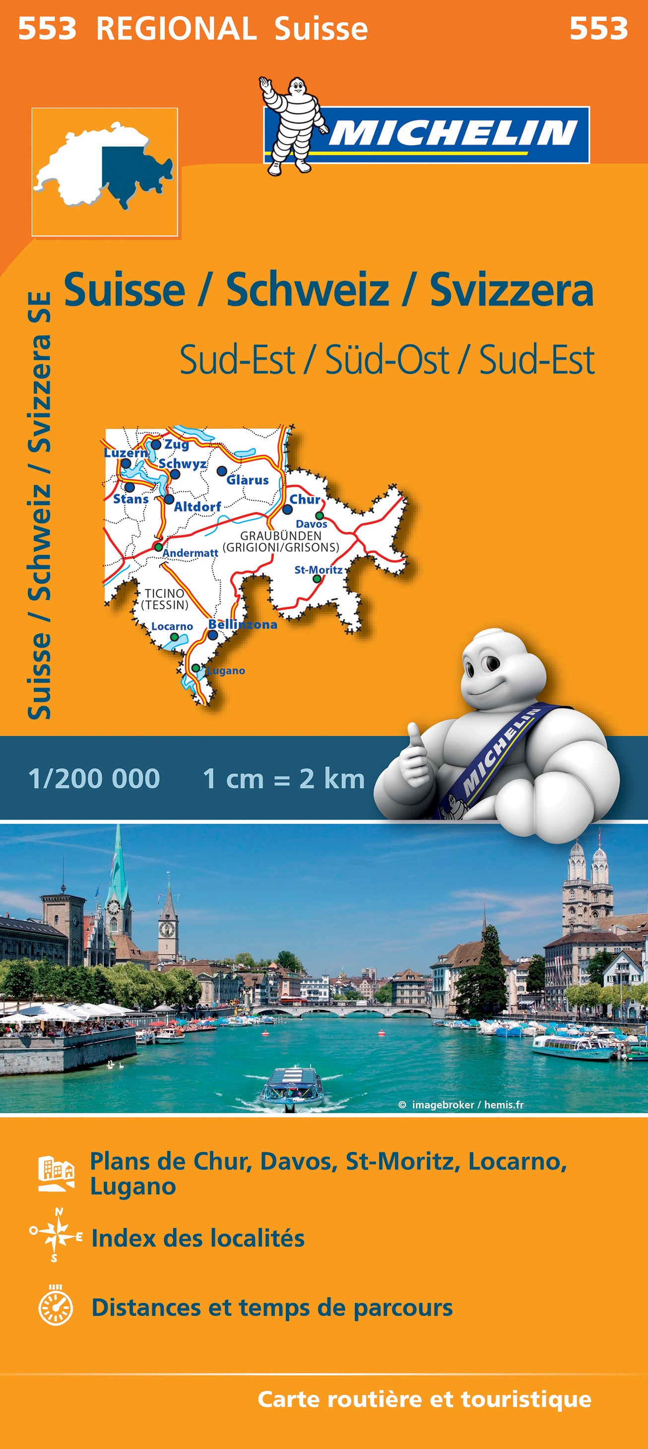 553 Schweiz Süd-Ost 1:200.000 Michelin Regionalkarte