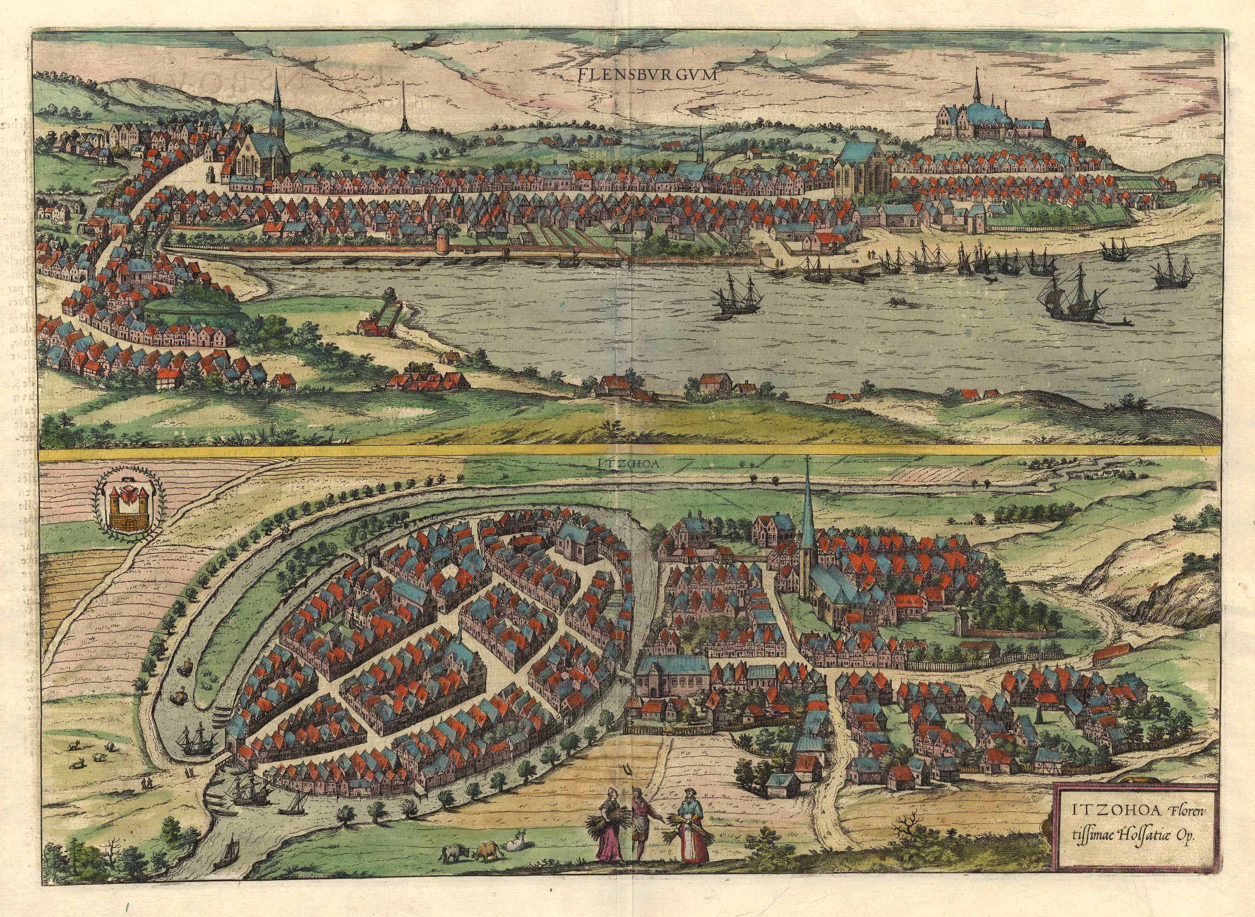 Flensburg & Itzehoe in der Zeit um 1590 von Georg Braun & Frans Hogenberg