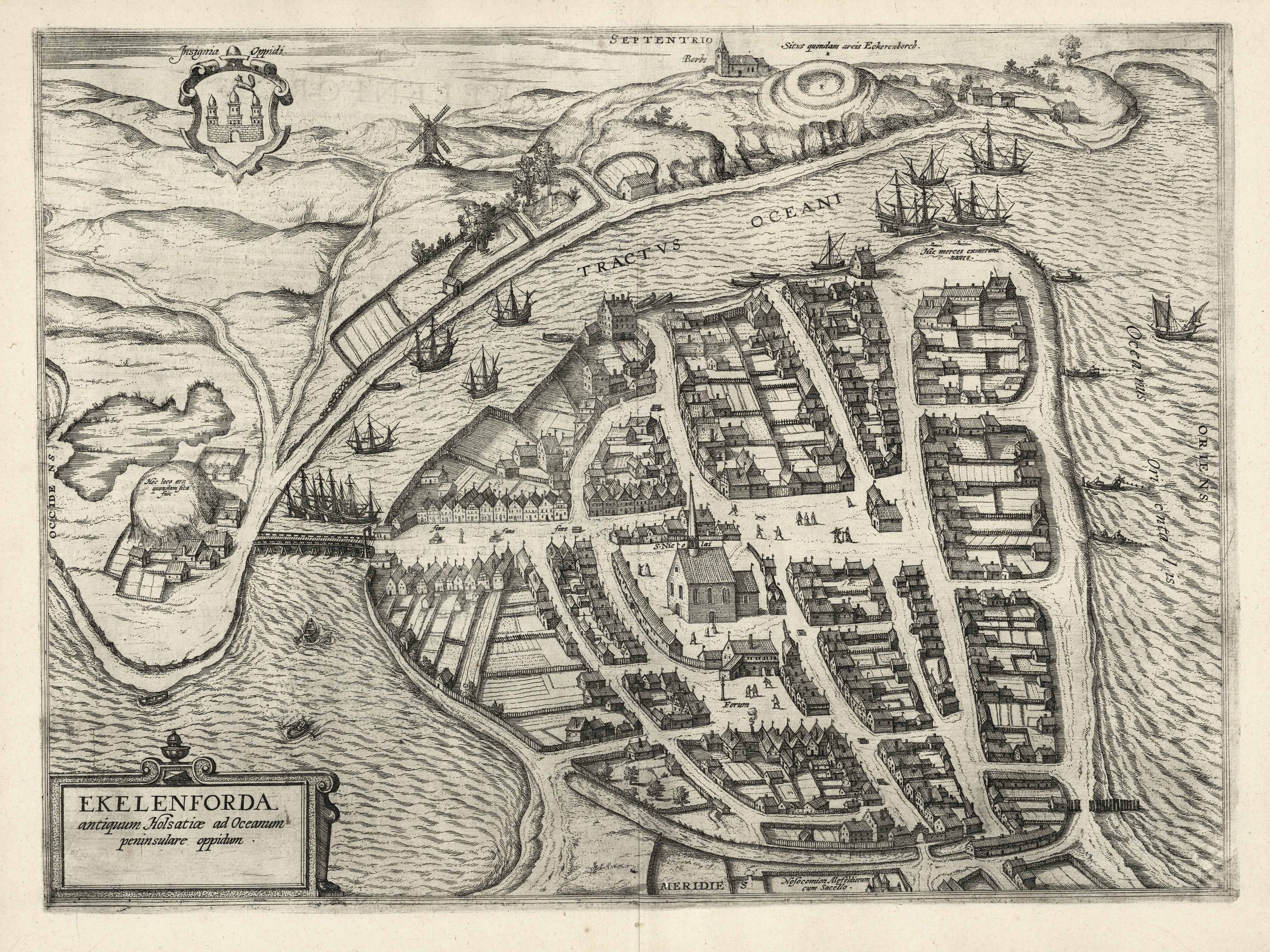 Eckernförde im Jahr 1618 von Georg Braun & Frans Hogenberg