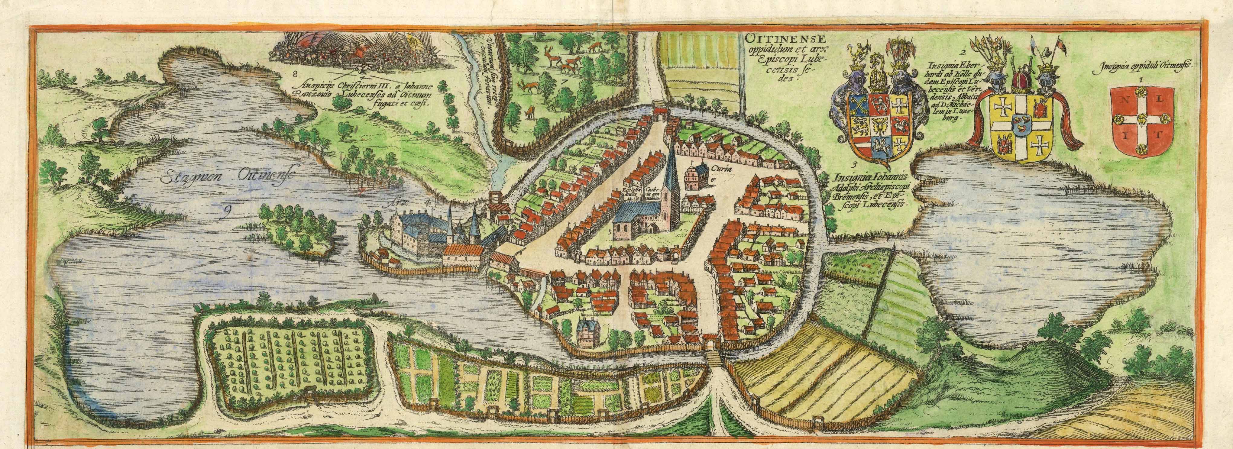 Eutin im Jahr 1598 von Georg Braun & Frans Hogenberg