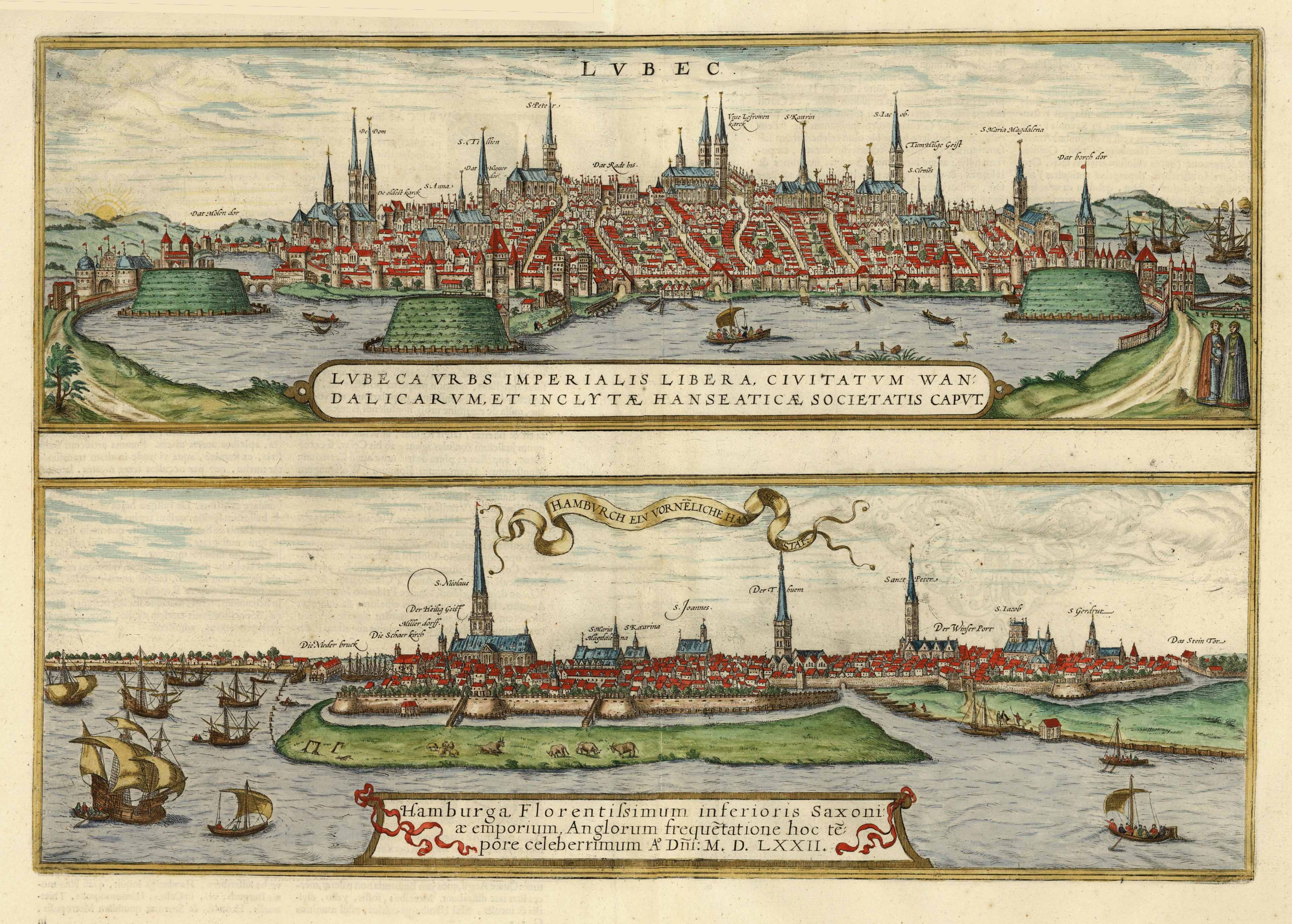 Ansichten von Lübeck & Hamburg im Jahr 1657 von Johannes Janssonius