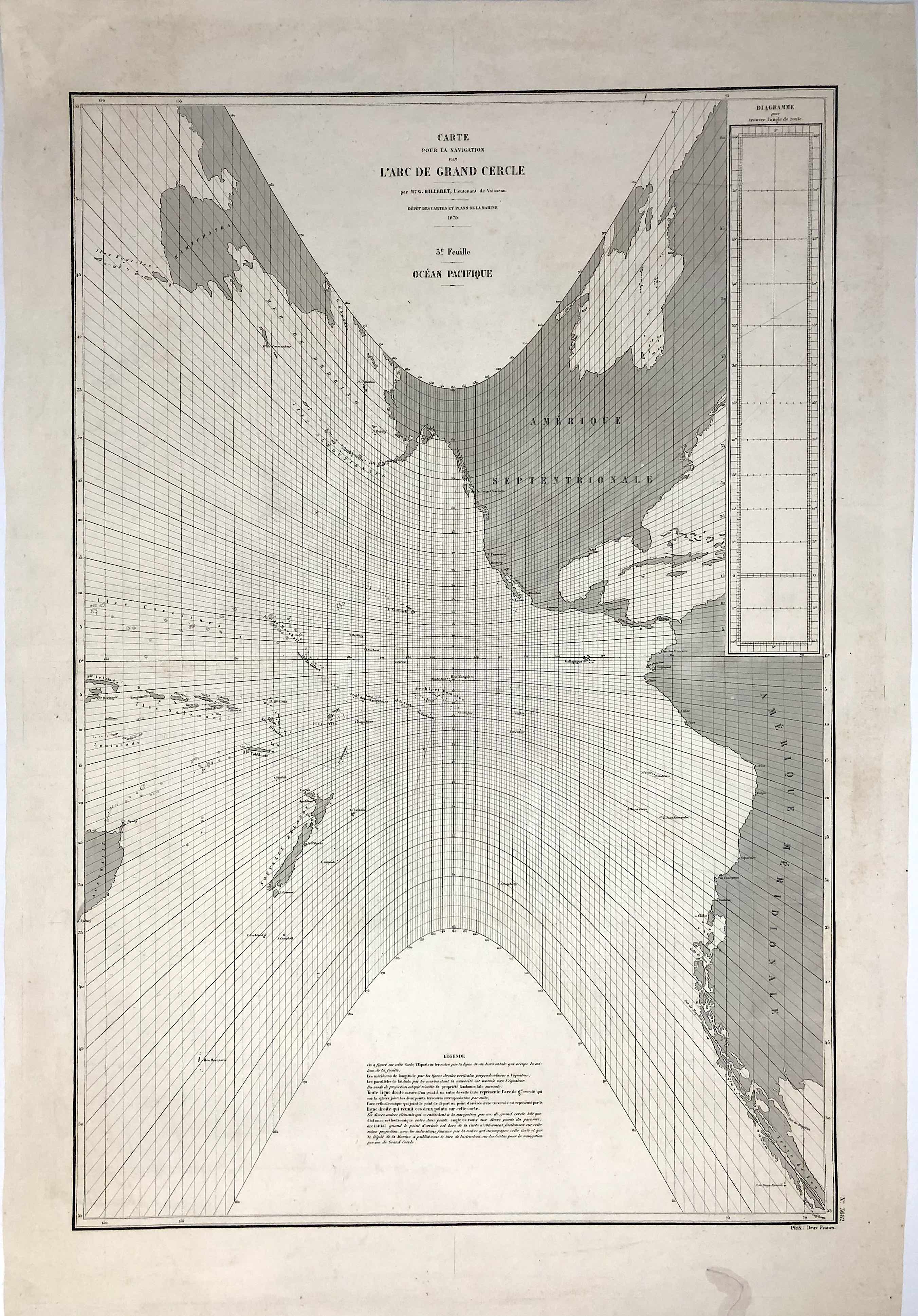 Seekarte vom Pazifik im Jahr 1879 vom Dépôt des Cartes et Plans de la Marine