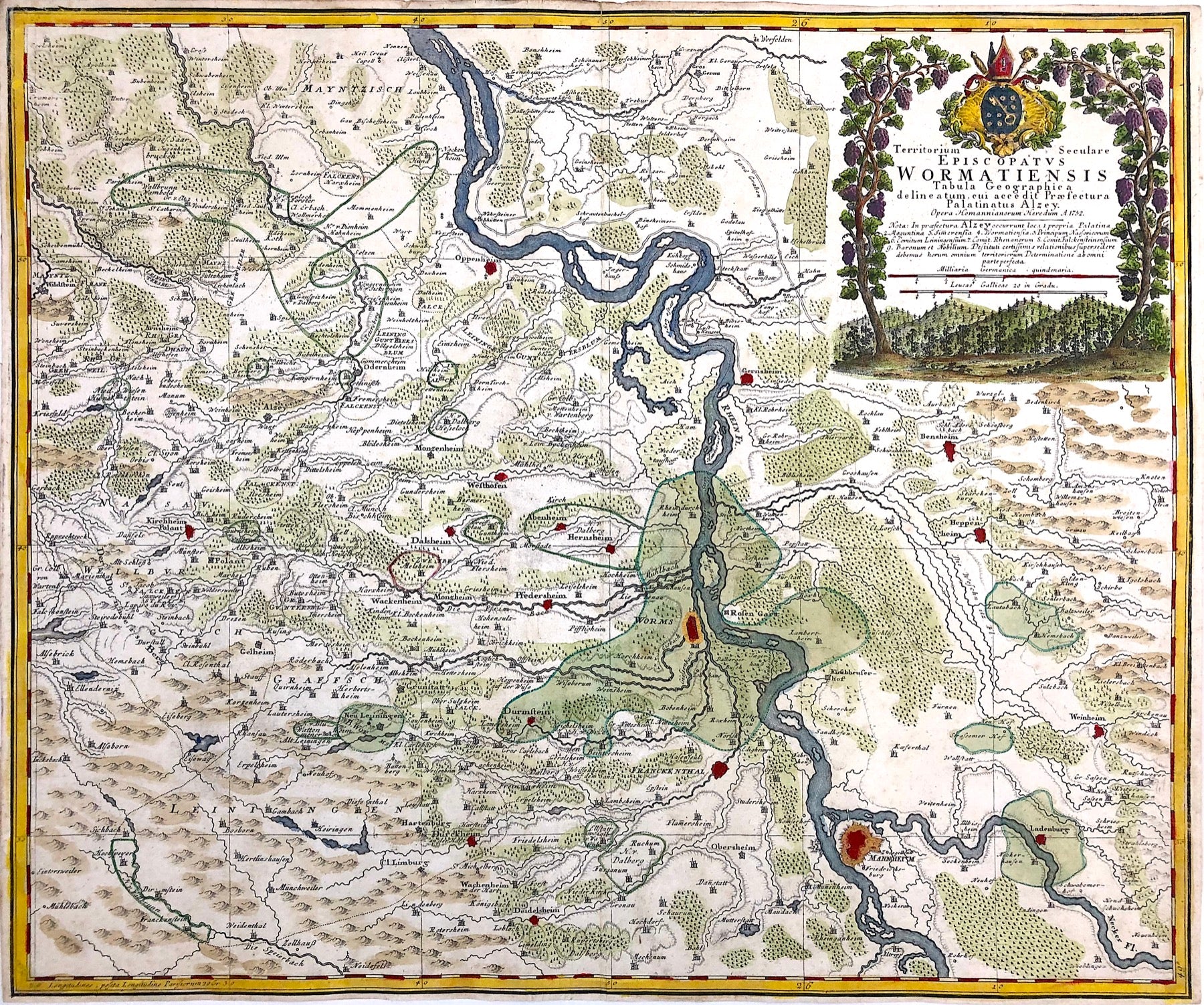 Worms und der Rhein im Jahr 1752