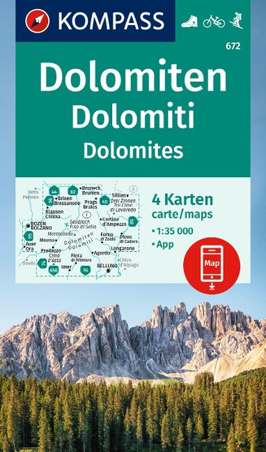 672 Dolomiten, Dolomites, Dolomiti 1:35.000 - Kompass Wanderkarte