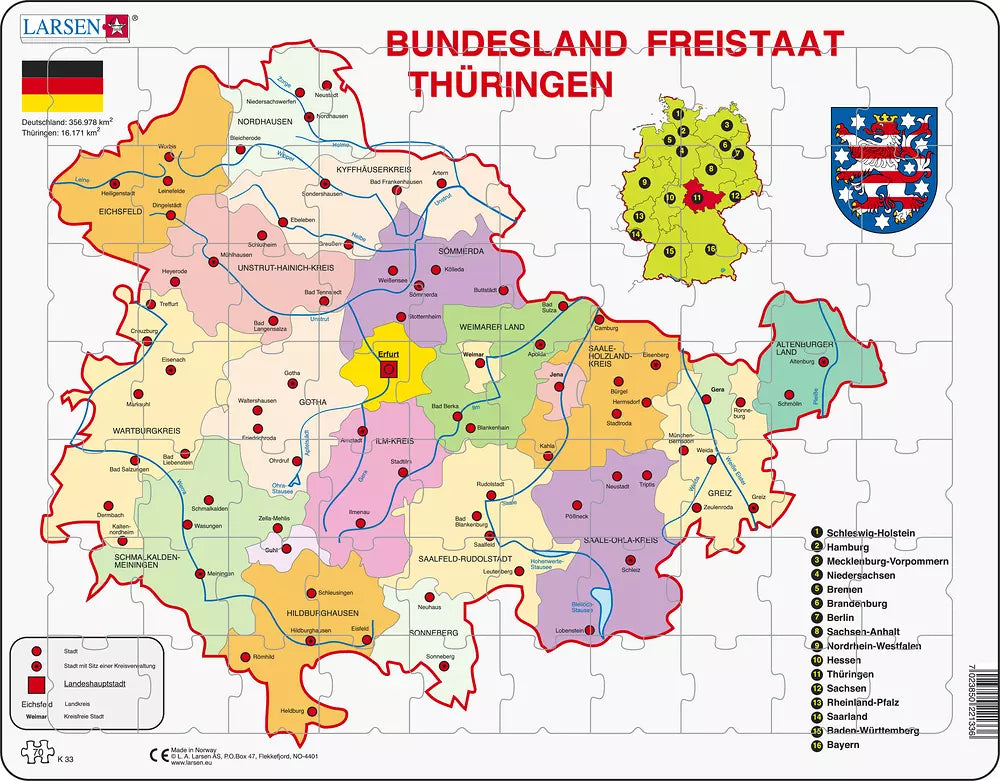 Thüringen Politisch - Larsen Puzzle