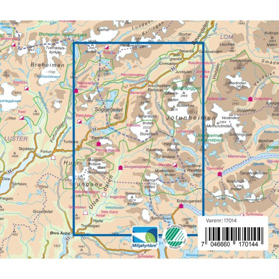 Jotunheimen Vest 1:50.000 - Turkart Pro Wanderkarte