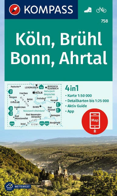 758 Köln, Brühl, Bonn, Ahrtal 1:50000 - Kompass Wanderkarte