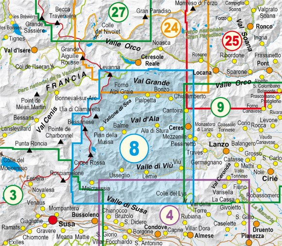 Piemont 1:25.000 topographische Wanderkarten Fraternali