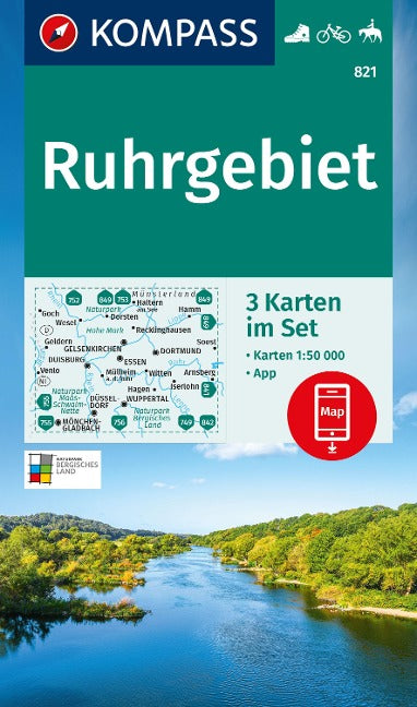 821 Ruhrgebiet 1: 50.000 - Kompass Wanderkarte