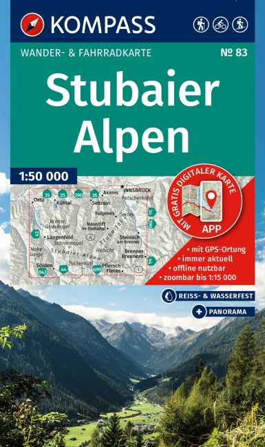 83 Stubaier Alpen 1:50.000 - Kompass Wanderkarte