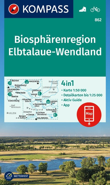 862 Biosphärenregion Elbtalaue-Wendland 1:50.000 - Kompass Wanderkarte