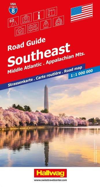 Southeast Middle Atlantic, Appalachian Mts. - 08 USA Road Guide 1:1.000.000 - Hallwag