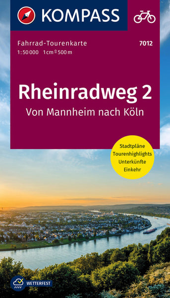 Rheinradweg 2, Von Mannheim nach Köln 1 : 50 000 Fahrrad-Tourenkarte.  GPS-genau KOMPASS Fahrrad-Tourenkarten Bd.Nr.:7012