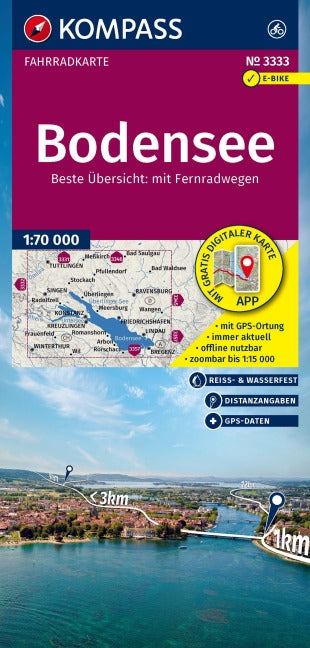 3333 Bodensee 1:70.000 - KOMPASS Fahrradkarte