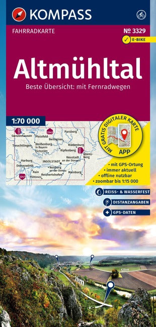 3329 Altmühltal 1:70.000 - KOMPASS Fahrradkarte
