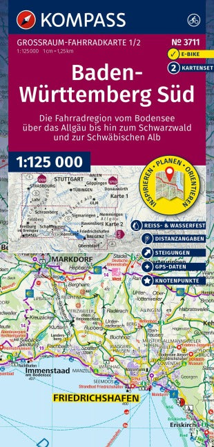 3711 Baden-Württemberg Süd 1:125.000 -  Kompass-Radtourenkarte