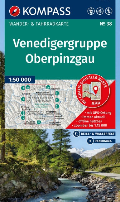 38 Venedigergruppe, Oberpinzgau 1:50.000 - Kompass Wanderkarte