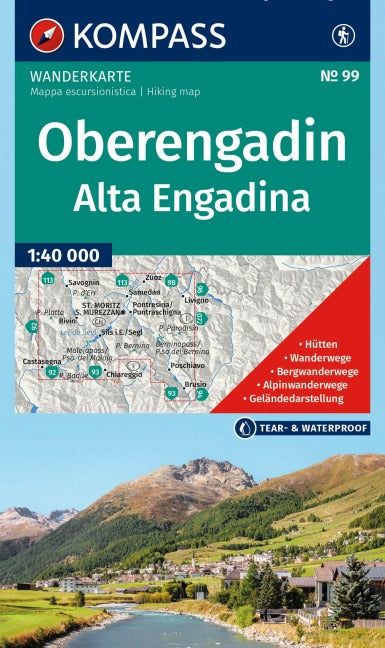 99 Oberengadin, Alta Engadina 1:40.000 - Kompass Wanderkarte