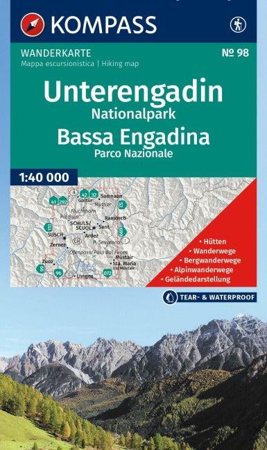 98 Unterengadin / Bassa Engadina 1:40.000 - Kompass Wanderkarte