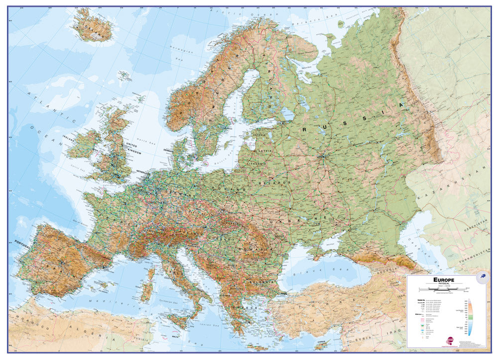 E124L Europa physisch Wandkarte - englisch