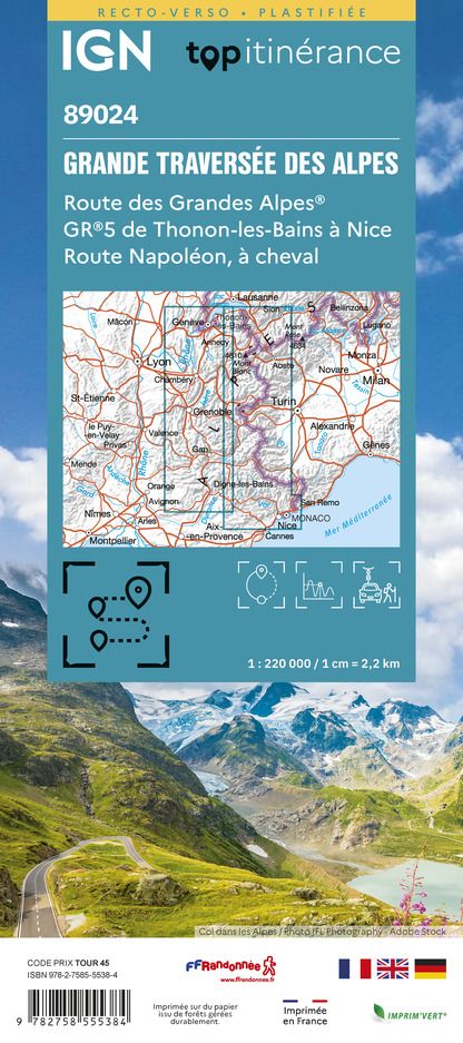 Grande Traversée des Alpes / Route des Grandes Alpes - 1:220.000 IGN Straßenkarte