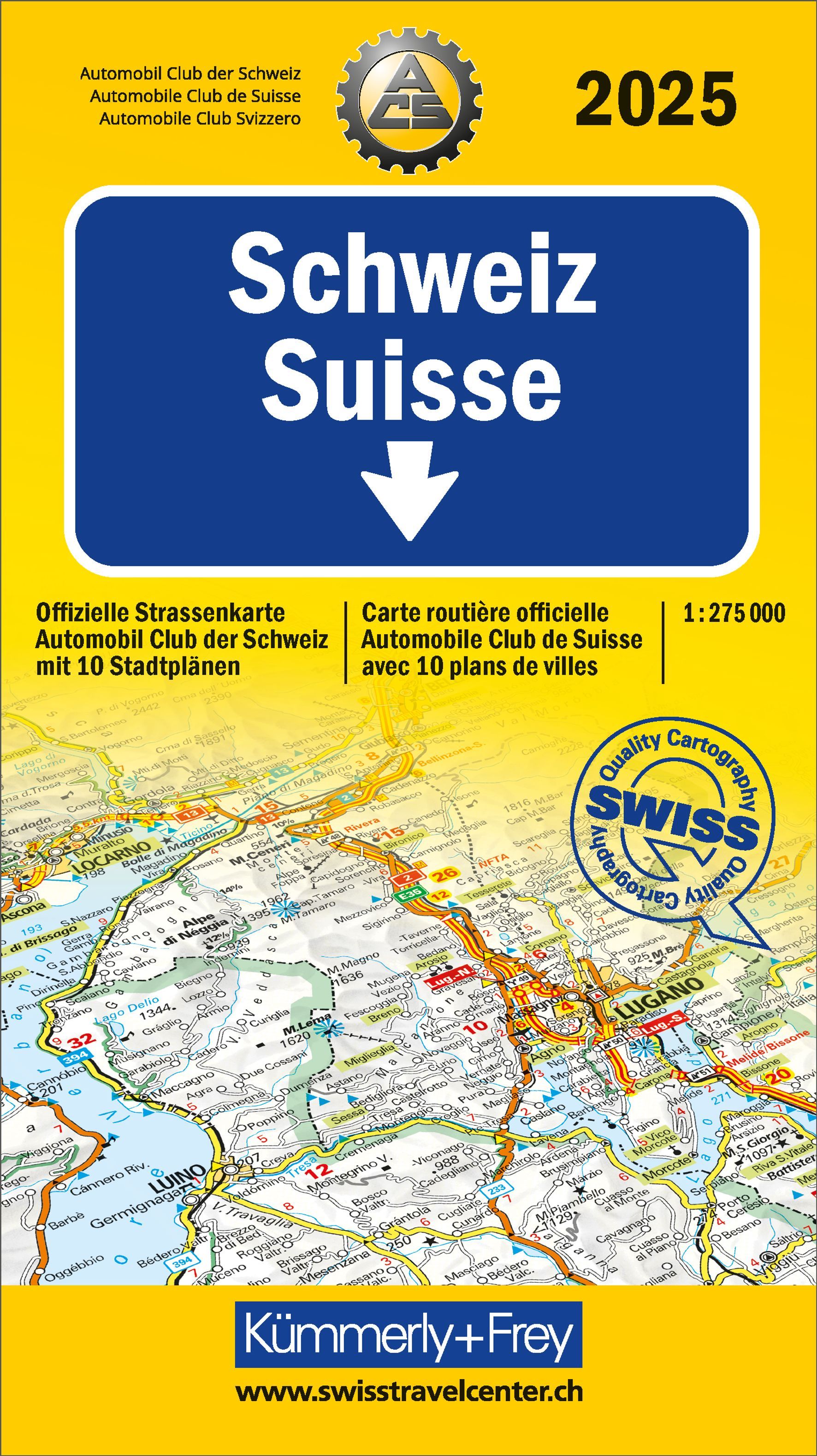 Schweiz Straßenkarte ACS - 1:275.000 - aktuelle Jahresauflage