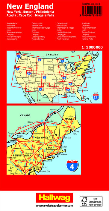 04 USA New England 1.000.000 - Hallwag Straßenkarte