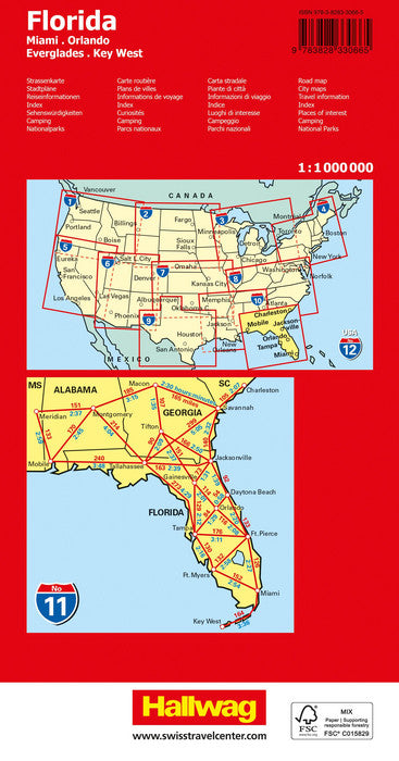 11 USA Florida 1:1.000.000 - Hallwag Straßenkarte