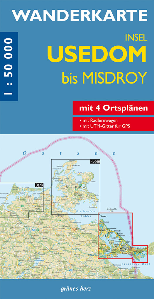 Insel Usedom bis Misdroy 1:50.000 - Wanderkarte Grünes Herz