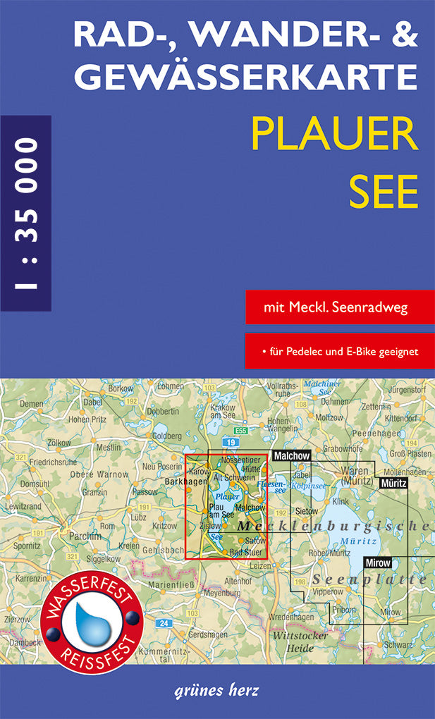 Plauer See 1:35.000 - Rad-, Wander- und Gewässerkarte Grünes Herz