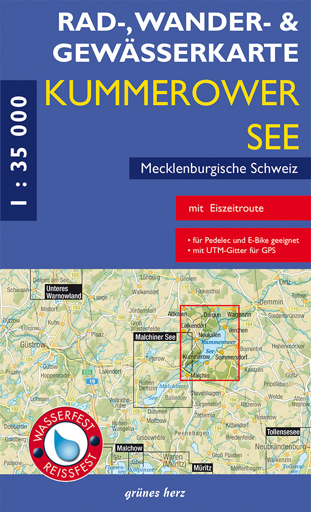 Kummerower See 1.35.000 - Rad-, Wander- und Gewässerkarte Grünes Herz
