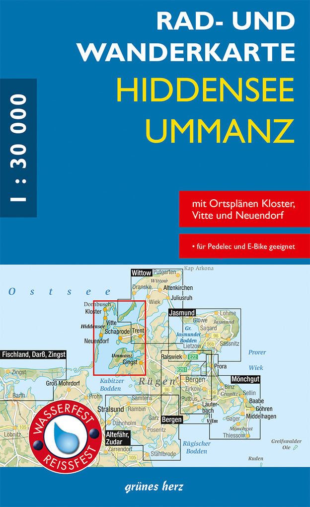 Hiddensee, Ummanz 1:30.000 - Rad- & Wanderkarte Grünes Herz