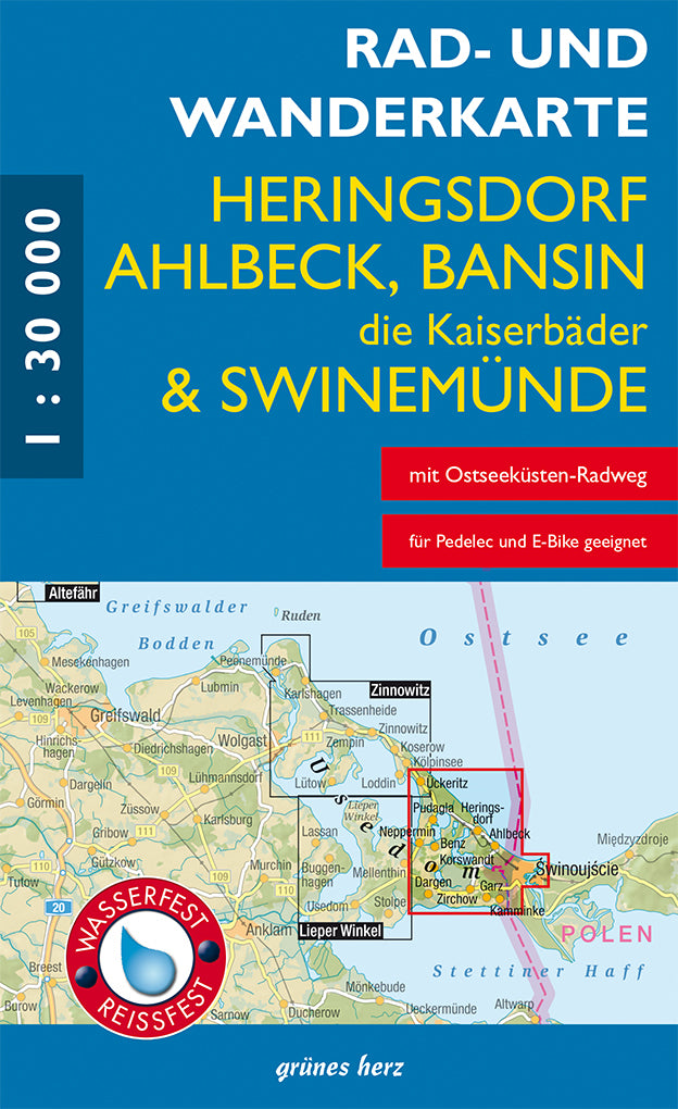 Heringsdorf, Ahlbeck, Bansin und Swinemünde 1:30.000 - Rad- & Wanderkarte Grünes Herz
