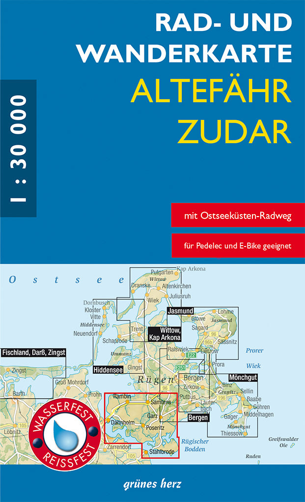 Altefähr, Zudar 1:30.000 - Rad- & Wanderkarte Grünes Herz
