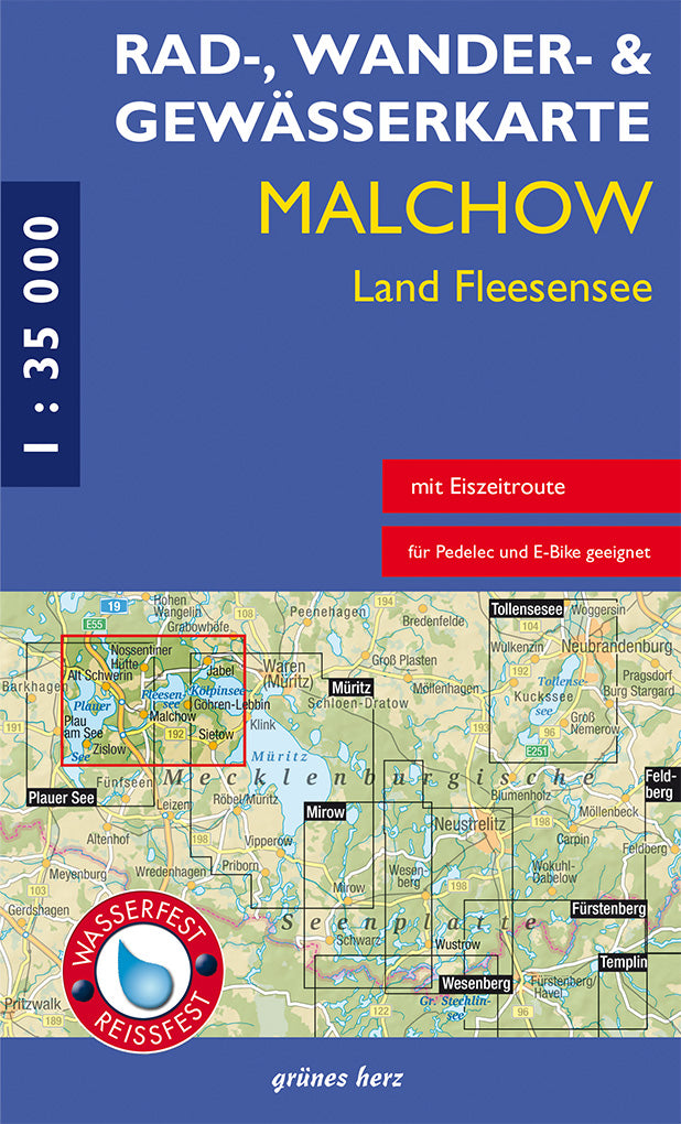 Malchow, Land Fleesensee 1:35.000 - Rad-, Wander- und Gewässerkarte Grünes Herz