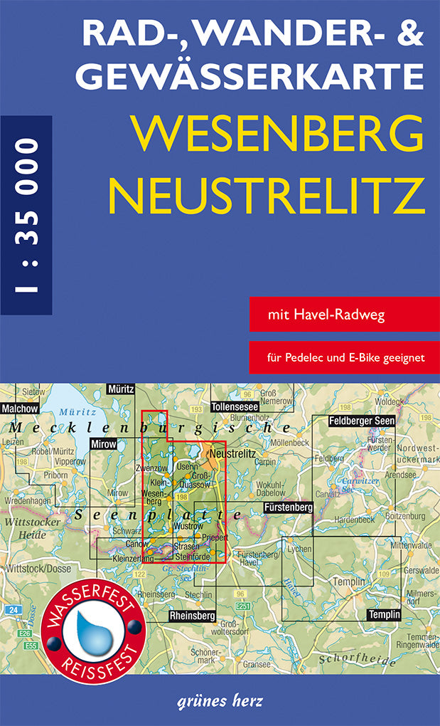 Wesenberg, Neustrelitz 1:35.000 - Rad-, Wander- und Gewässerkarte Grünes Herz