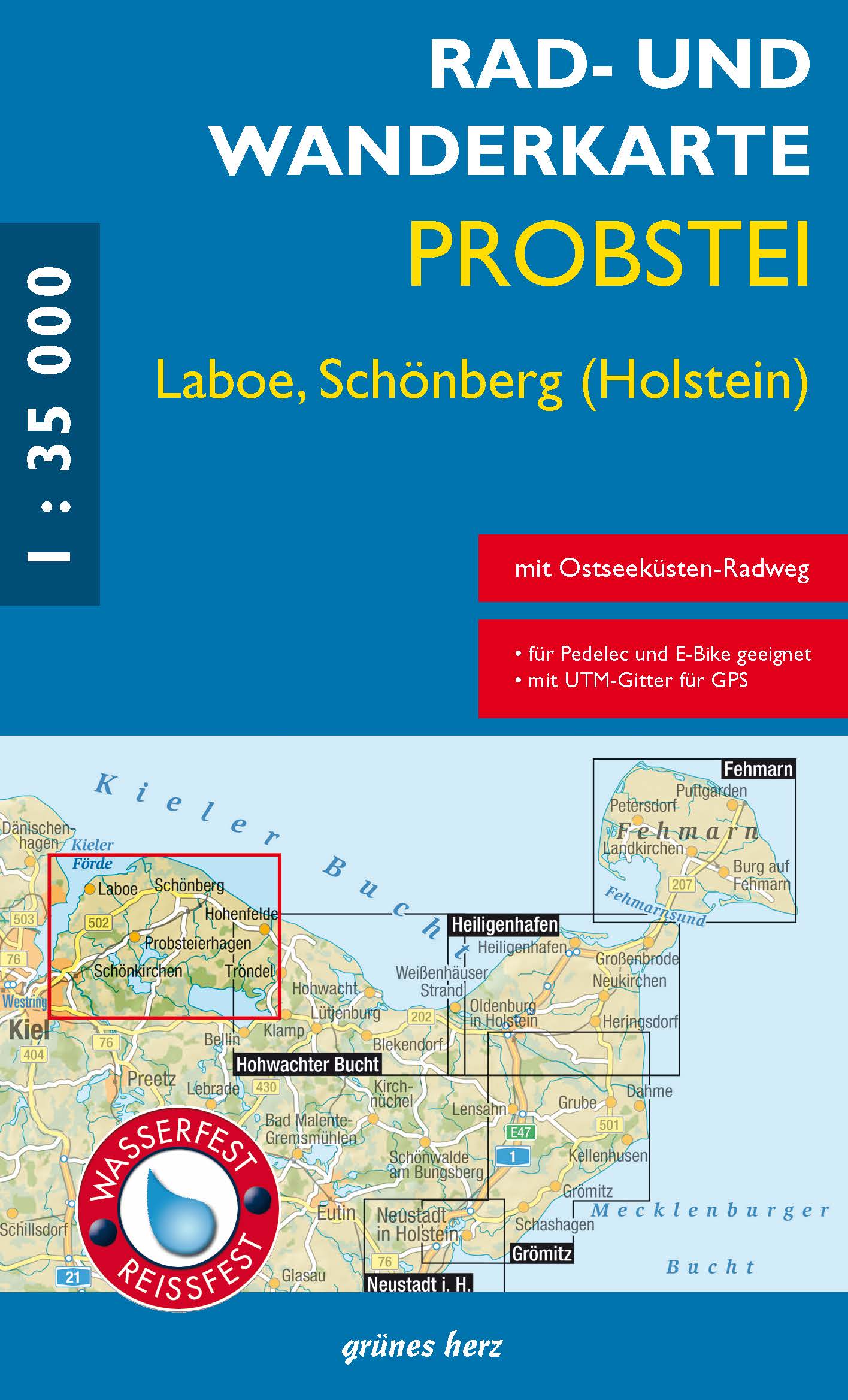 Probstei, Laboe, Schönberg (Holstein) 1:35.000 - Rad- und Wanderkarte Grünes Herz